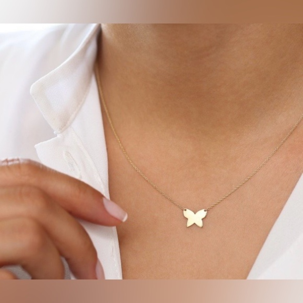 14K Gold Necklace Butterfly Pendant